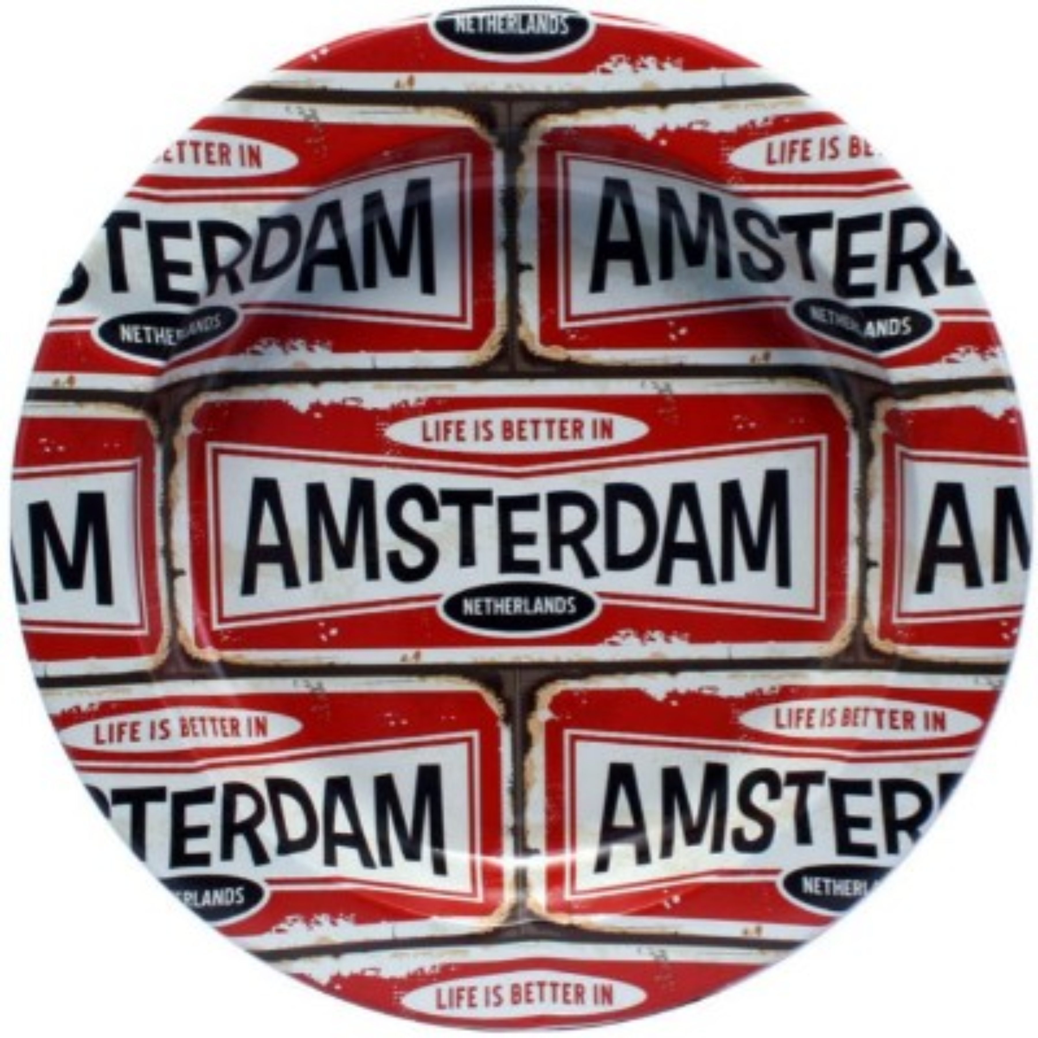 achat cbd Cendrier en métal plaque Amsterdam Rouge