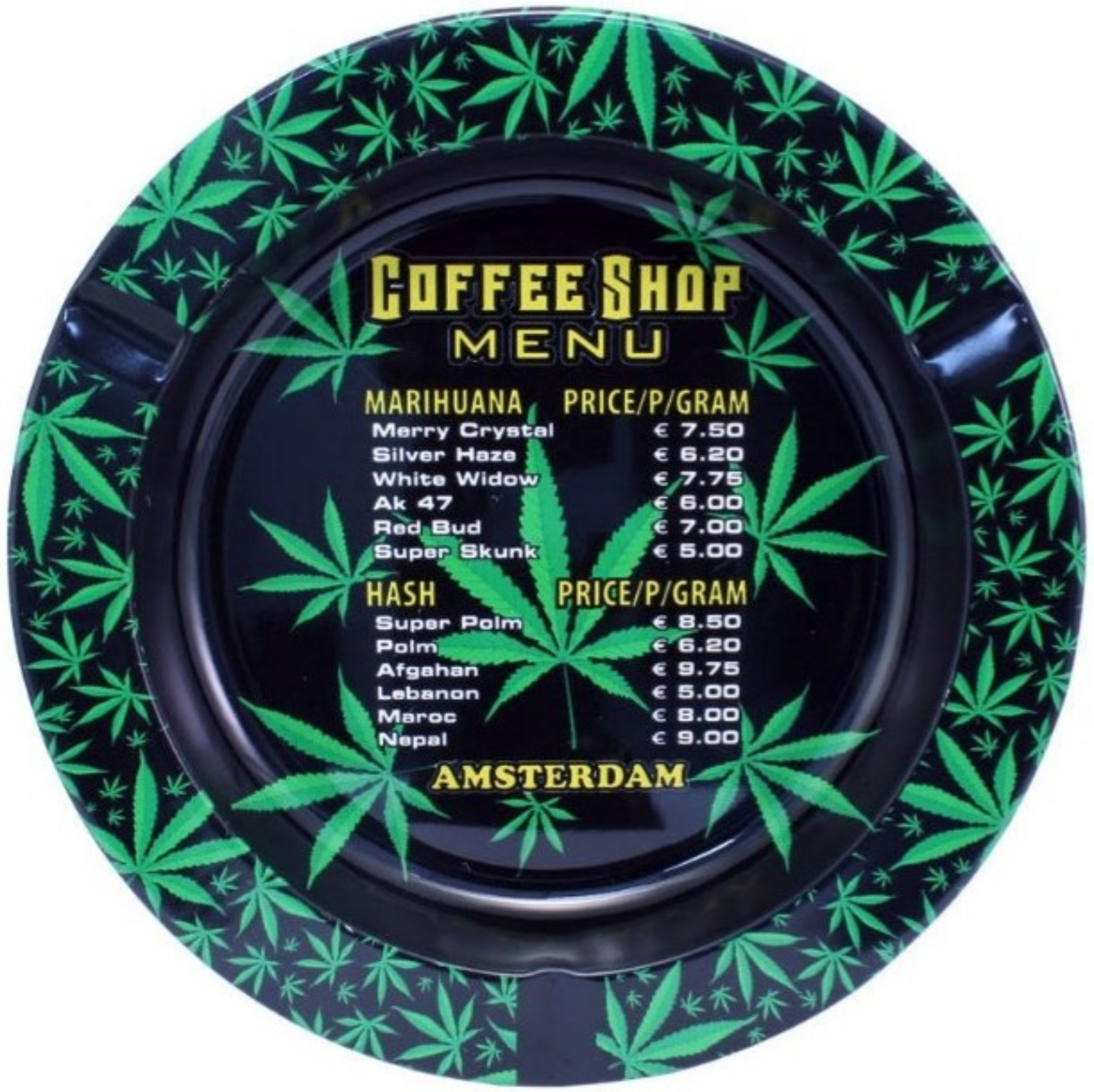 achat cbd Cendrier en métal Amsterdam Coffeeshop Menu