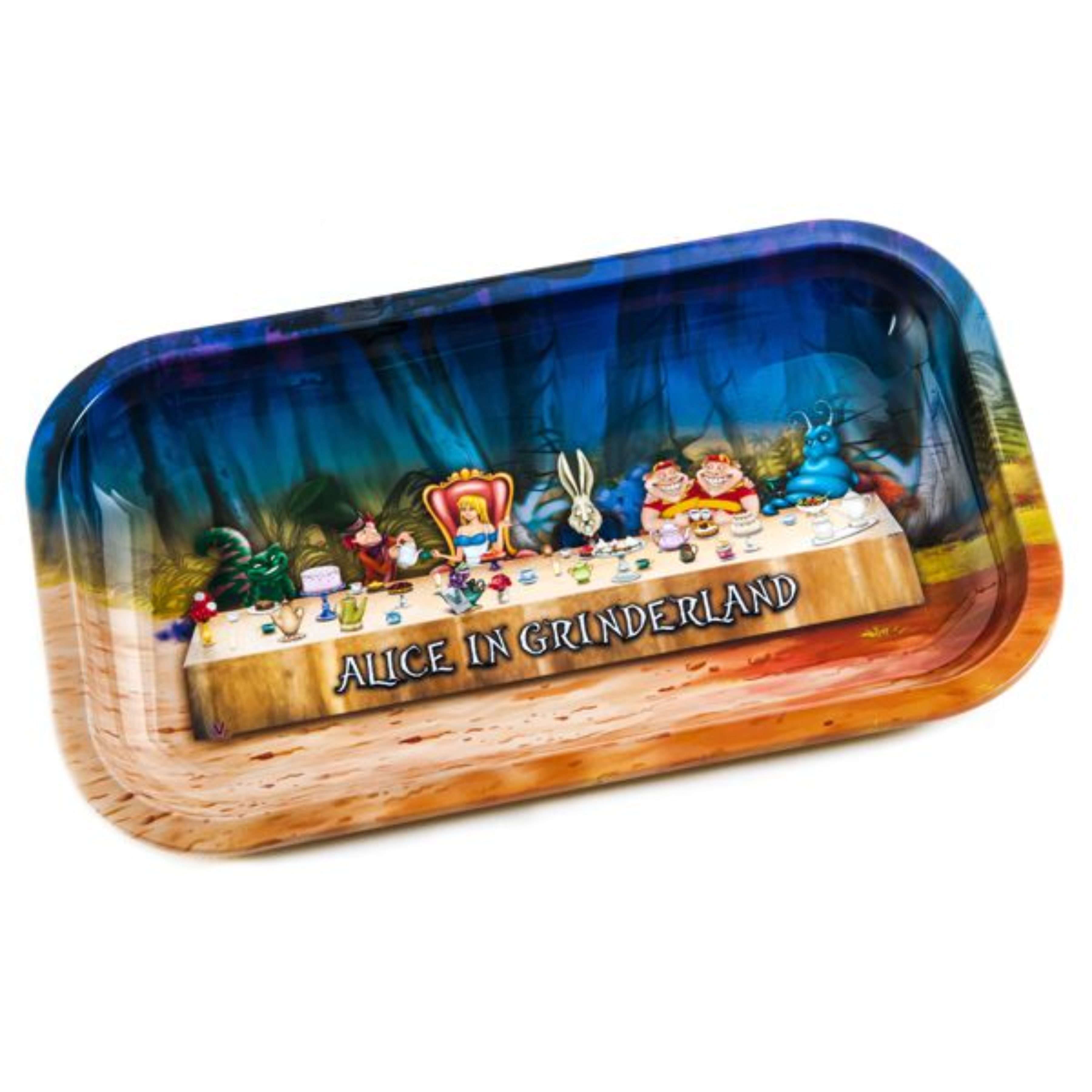 achat cbd Plateau en métal Alice in Grinderland – Tea party